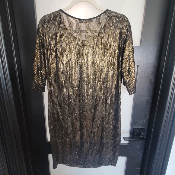 ETRO Italian Designer Black Gold Sequins Party Cocktail NYE Dress Pocket 4 Small - Picture 7 of 17